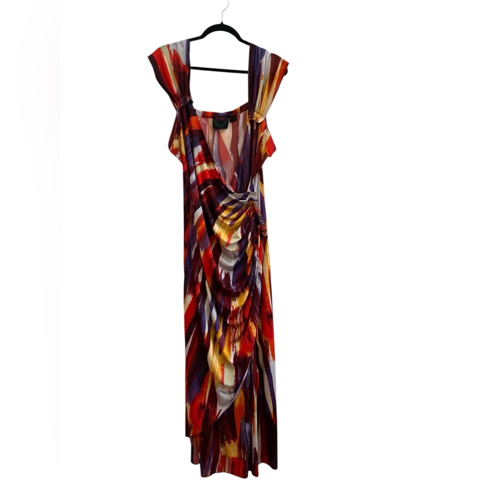 AS:HRO Abstract Brushstroke Maxi Dress Draped Art Print Boho Statement XL - Picture 1 of 5